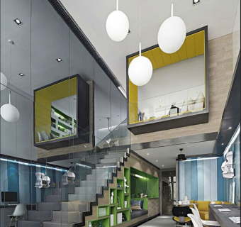 现代创意办公样板间施工图，办公楼cad图纸及效果图下载