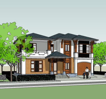 东南亚独栋别墅su模型下载，别墅草图大师模型分享