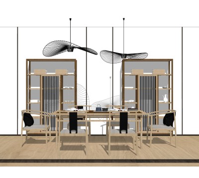 新中式茶室skb文件，茶室sketchup模型下载