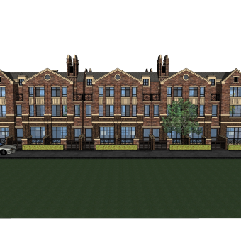 欧式联排别墅SU模型，联排别墅SKP模型下载