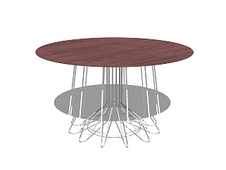 现代实木餐桌su模型，圆桌<em>吃饭桌子</em>草图大师模型下载