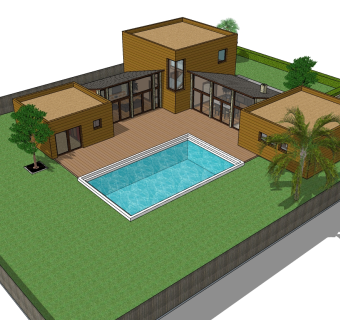 新中式风格别墅草图大师模型，别墅skp模型下载