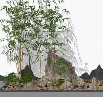 中式枯山水园艺小品草图大师模型，枯山水园艺小品sketchup模型下载