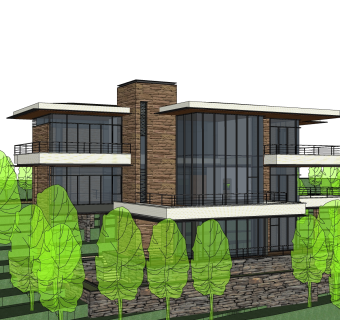 中式别墅草图大师模型，别墅sketchup模型