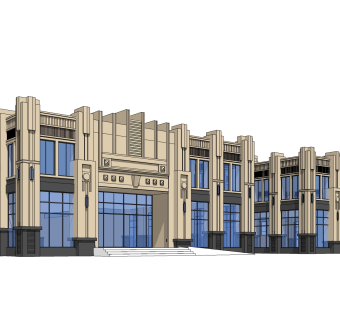 欧式新古典酒店草图大师模型，新古典酒店sketchup模型免费下载