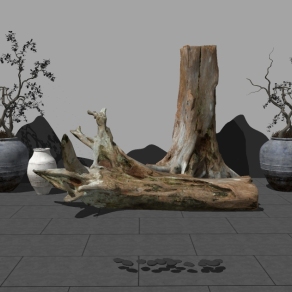 新中式枯树盆栽摆件skb模型分享，枯树盆栽摆件草图大师模型下载