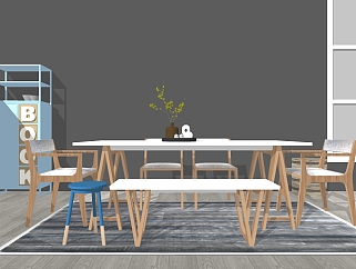 <em>北欧</em>餐桌椅组合su模型，餐桌sketchup模型下载