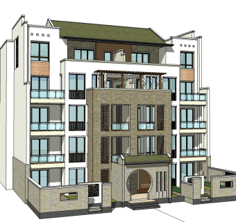 新中式公寓草图大师模型，公寓sketchup模型