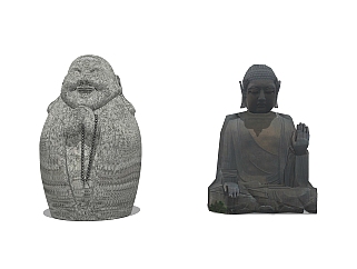 现代佛像雕塑组合su模型，雕塑草图大师模型下载