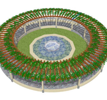现代圆廊喷泉组合草图大师模型，圆廊喷泉组合sketchup模型下载