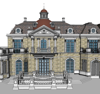 欧式别墅外观草图大师模型，别墅外观sketchup模型免费下载