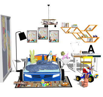 现代儿童卧室草图大师模型，儿童房su模型下载