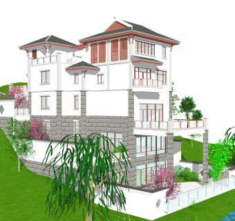 现代别墅外观草图大师模型，别墅外观sketchup模型免费下载