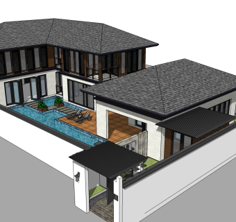 中式别墅su模型下载、中式别墅草图大师模型下载
