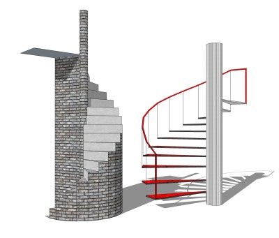 现代螺旋楼梯免费su模型，楼梯skp模型下载