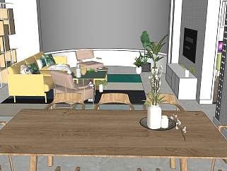 北欧客厅室内su模型，客厅sketchup模型下载
