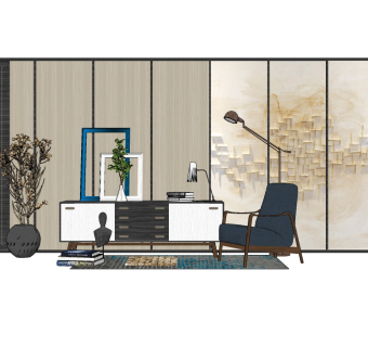  现代电视柜花瓶摆件草图大师模型，电视柜摆件sketchup模型