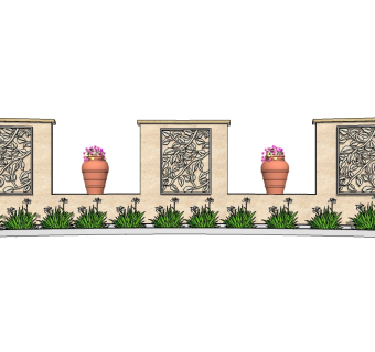欧式景观墙SU模型下载，景观墙skb模型分享