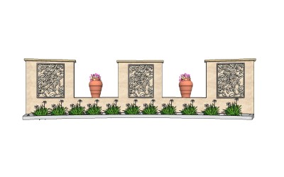 欧式景观墙SU模型下载，景观墙skb模型分享