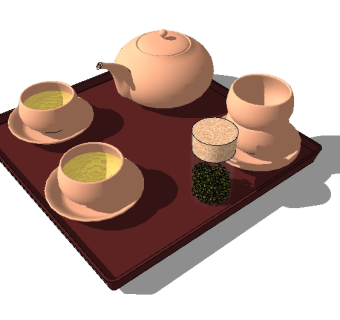 现代茶具草图大师模型，茶具sketchup模型