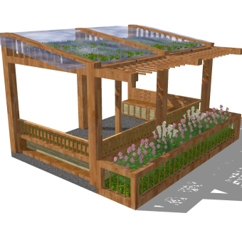 现代实木景观花架草图大师模型，实木景观花架sketchup模型下载