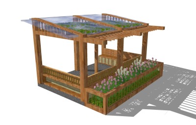 现代实木景观花架草图大师模型，实木景观花架sketchup模型下载