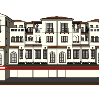 欧式连排别墅su模型免费下载，sketchup别墅草图大师模型