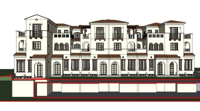 欧式连排别墅su模型免费下载，sketchup别墅草图大师模型