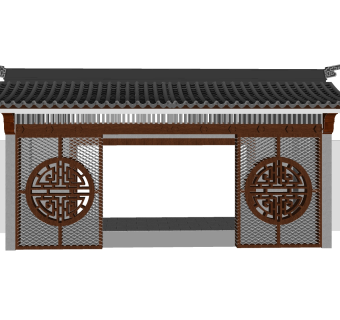 中式庭院入户门草图大师模型，庭院入户门sketchup模型免费下载