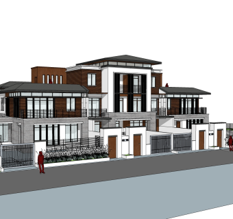 中式别墅建筑草图大师模型，古建民俗sketchup模型免费下载