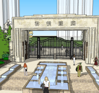 欧式入口大门skb模型分享，入口大门sketchup下载