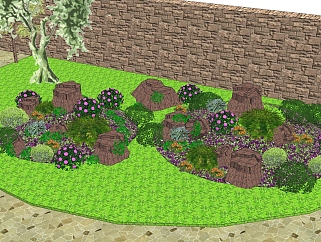 <em>花园绿地</em>sketchup模型，园林<em>景观</em>植物skp文件下载