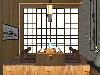 日式茶室skp模型，茶室SU模型下载