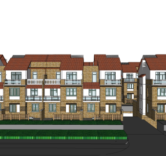 现代连排别墅草图大师模型下载，联排别墅sketchup模型