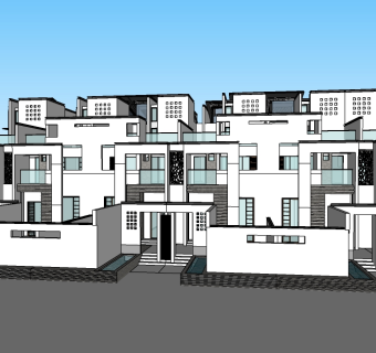 新中式连排别墅草图大师模型下载，连排别墅sketchup模型