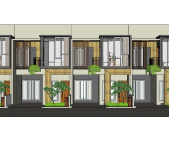 现代联排别墅su模型，别墅草图大师模型下载