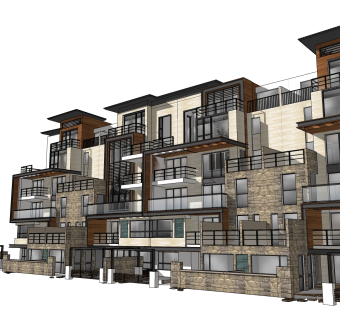 现代中式连排别墅草图大师模型，别墅sketchup模型