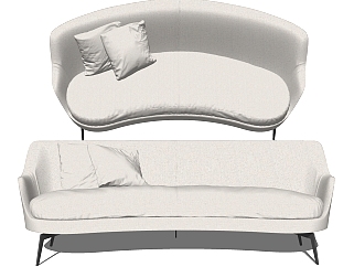 现代布艺弧形多人沙发su模型，弧形多人沙发skp模型下载