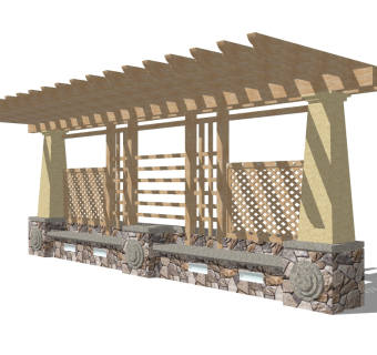 欧式廊架草图大师模型，廊架sketchup模型下载