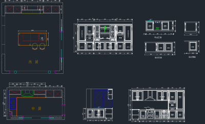 中式西式带中岛橱柜CAD图纸，中岛橱柜CAD图纸下载