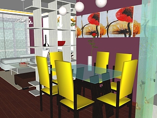  中式餐厅，桌椅摆放su、草图大师模型下载.