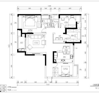 现代四室两厅145m²施工图cad图纸下载