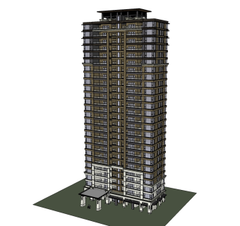 欧式高层住宅楼su模型下载，住宅楼草图大师模型