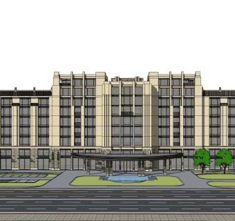 欧式新古典酒店草图大师模型，新古典酒店sketchup模型免费下载