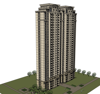 新古典高层住宅楼草图大师模型，住宅楼su模型下载
