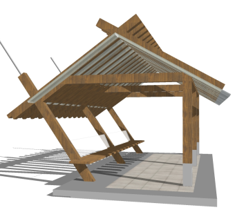 新中式实木造型廊架草图大师模型，实木造型廊架sketchup模型下载