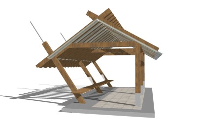 新中式实木造型廊架草图大师模型，实木造型廊架sketchup模型下载