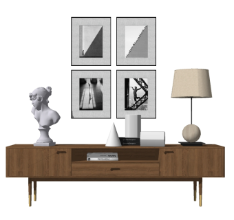 北欧电视柜组合su模型，电视柜草图大师模型下载