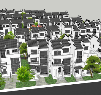 徽派中式别墅草图大师模型，别墅sketchup模型