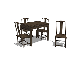 中式餐桌椅免费su模型，餐桌椅skp模型下载